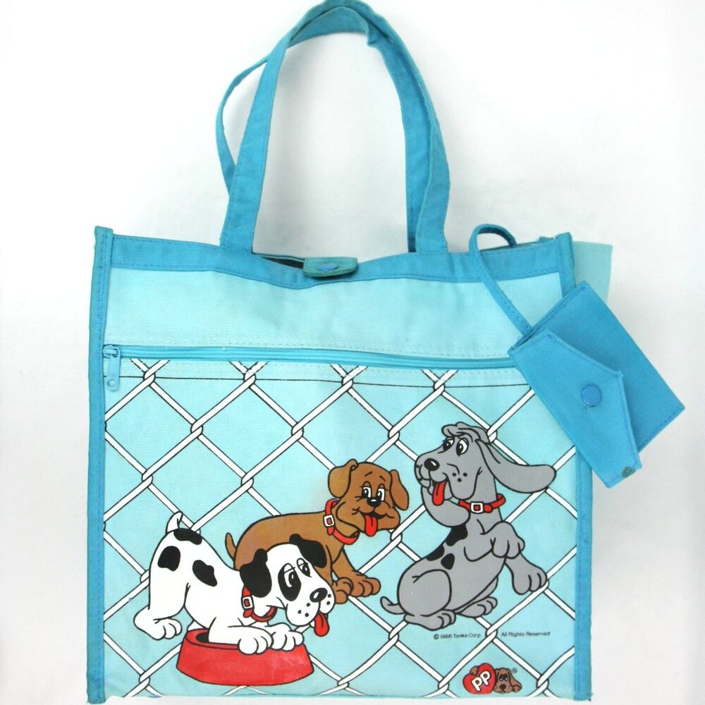 Vintage Pound Puppies Spindex Canvas Double Handle Tote Handbag Pocketbook 1980s